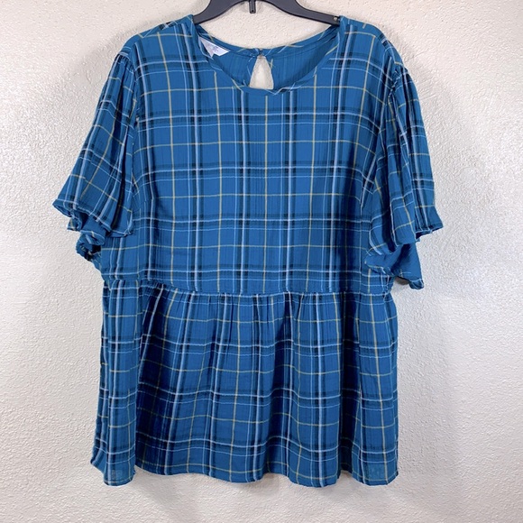 2 for $25 ITEM π₯--Terra & Sky Top Blouse Blue Yellow 1X 16W/18W